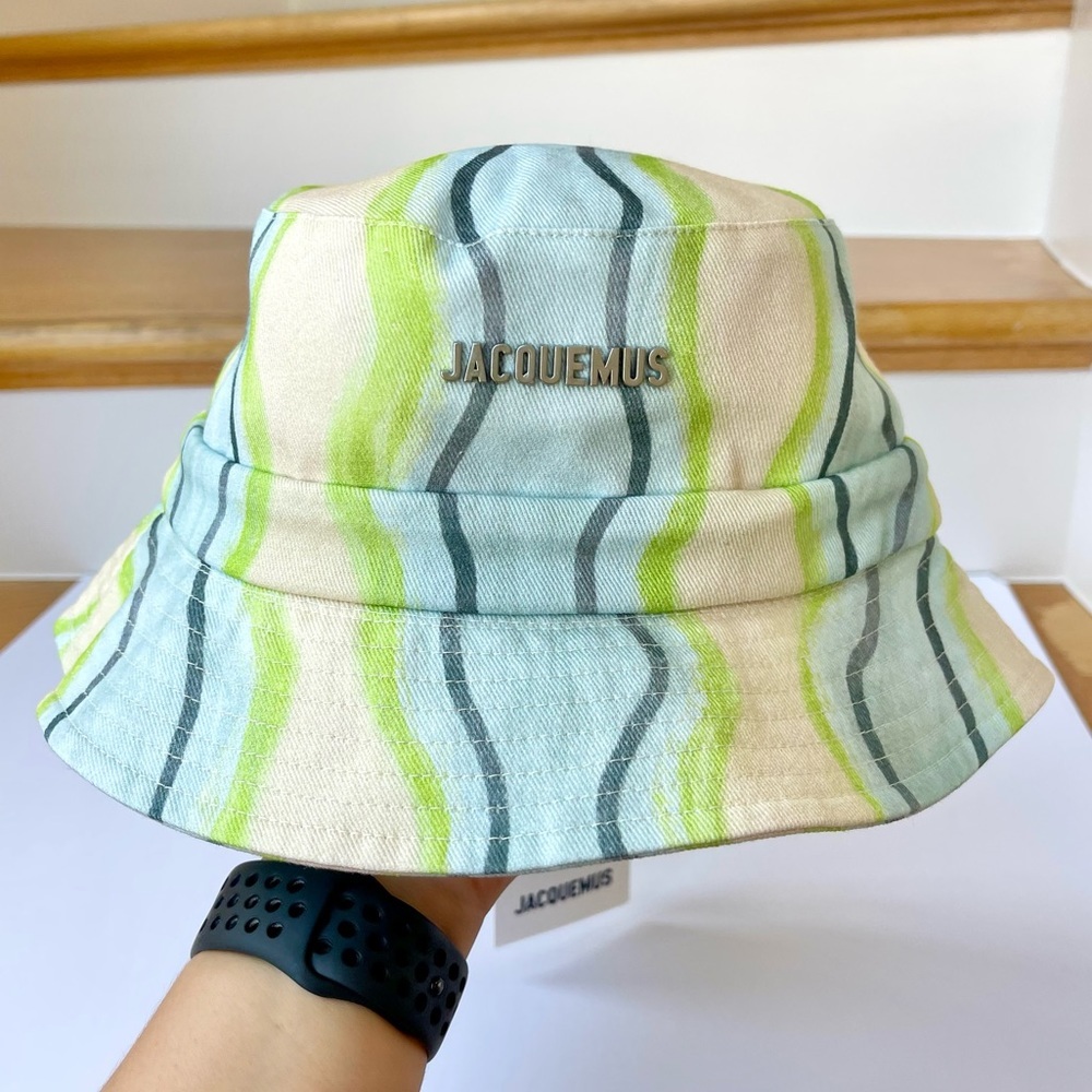 NWT Jacquemus Bucket Hat Le Bob Gadjo Unisex in Blue / Grey Stripe Le Raphia - Picture 6 of 16